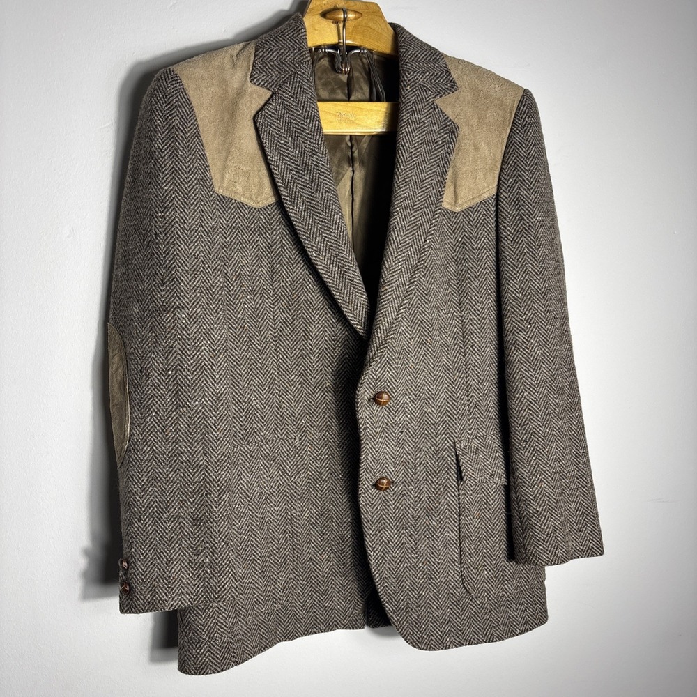 Vintage PENDLETON Wool Blazer Men's Size 40 Suede Elbow Patches Western Tweed